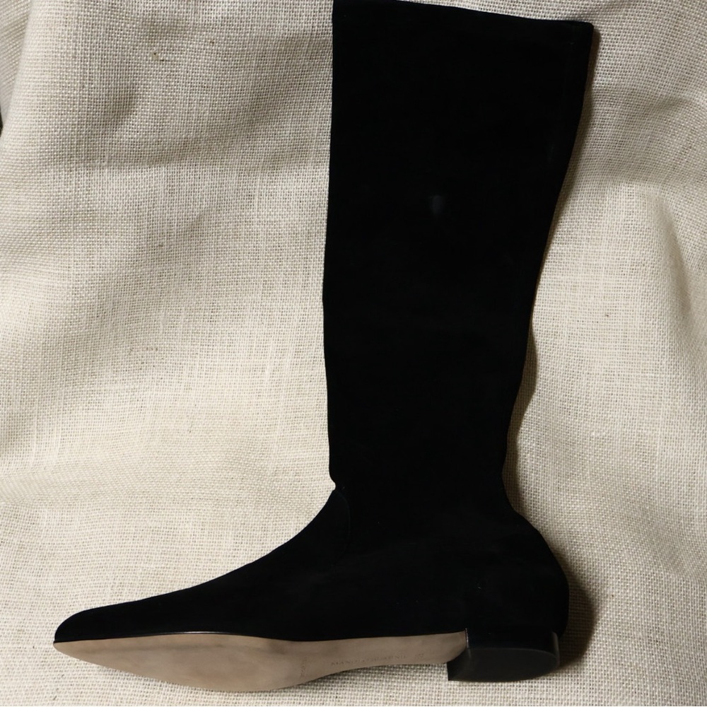 Manolo Blahnik Black Suede Pascalare Flat Tall Boots